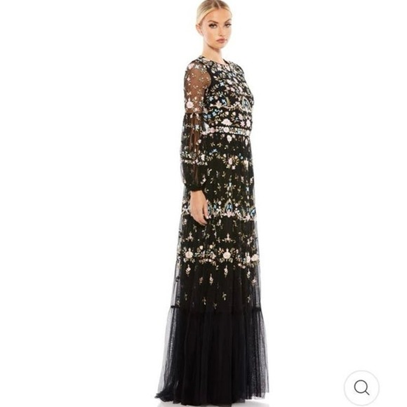 Mac Duggal Sequin Embroidered Gown Blouson Sleeves Size 12 NWT - Picture 4 of 13